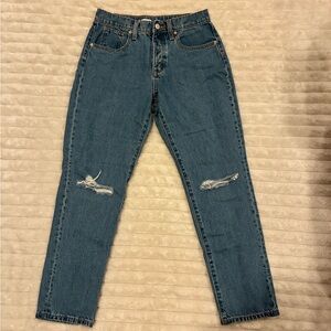 Old Navy Blue Straight Leg Jeans with Distressed Details